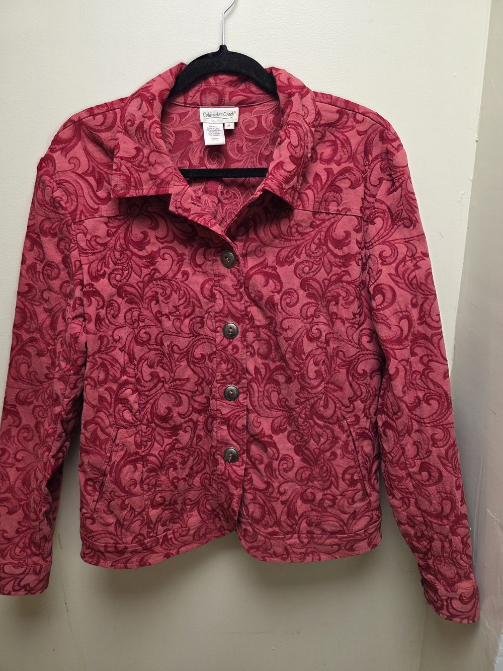 Coldwater Creek Pink Red Swirl Button-Front Jacket